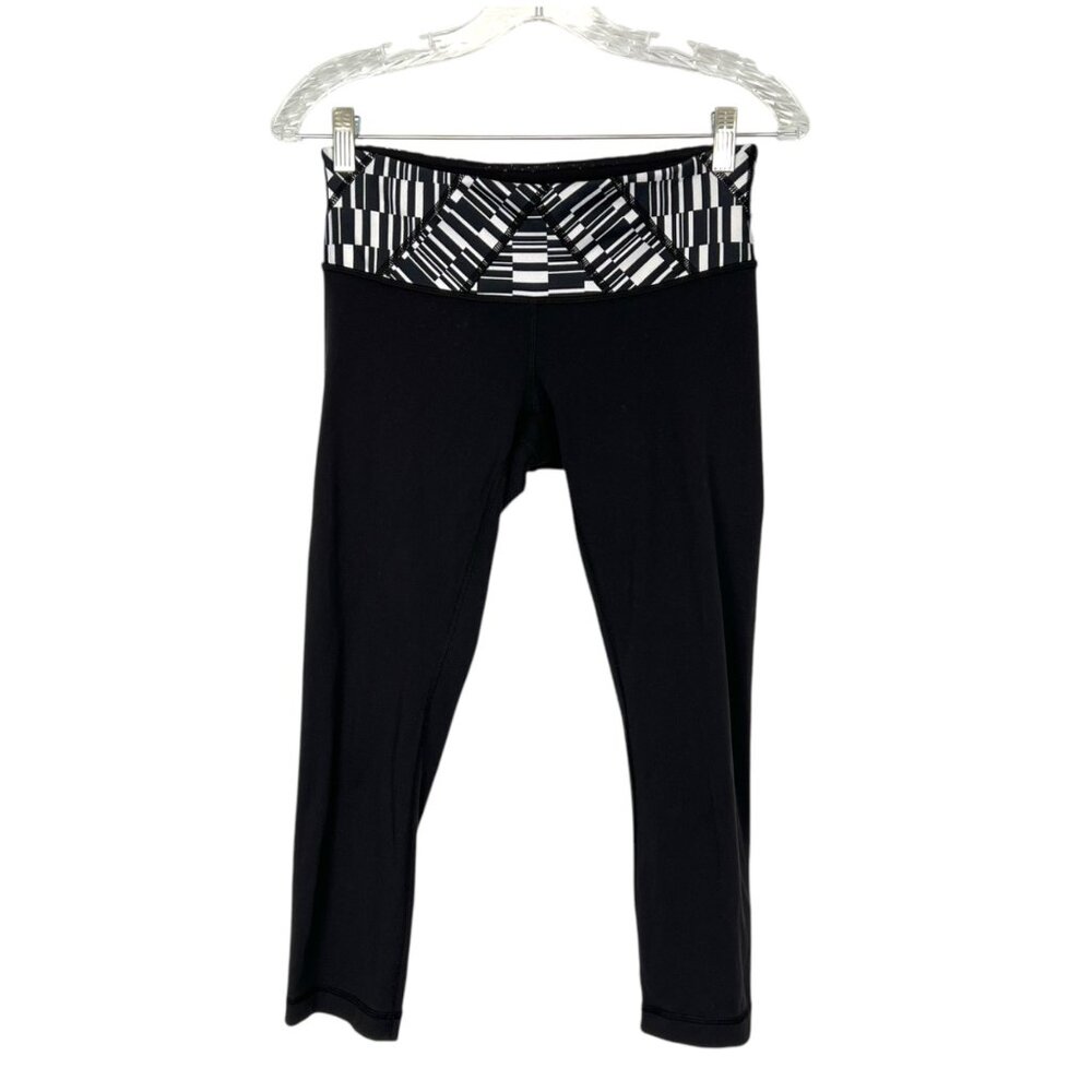 Lululemon Wunder Under Crop III Legging Ying Yang Stripe Black White size 6